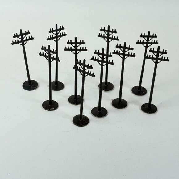 Black Model Train Telephone Poles Lot Of 10 Plastic Accessories 7.5" - Picture 2 of 7